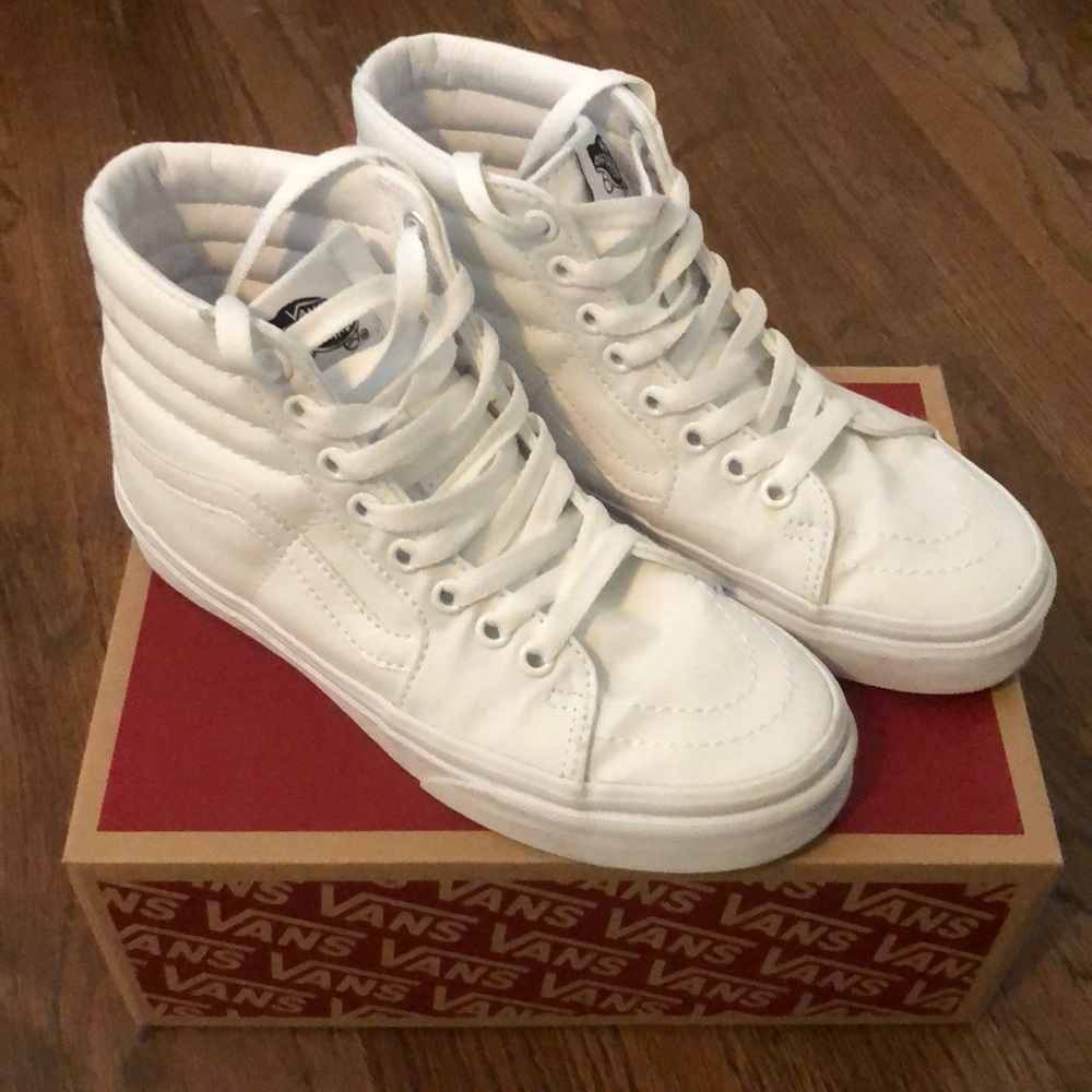 Vans high top white sneakers